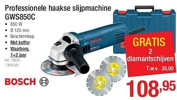 Promoties Professionele haakse slijpmachine gws850c - Bosch - Geldig van 01/07/2013 tot 27/07/2013 bij Group Meno