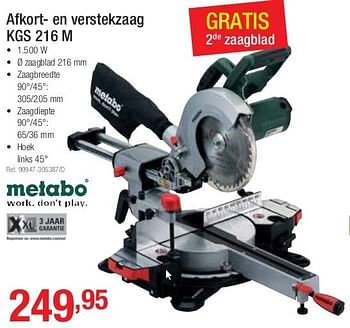 Promoties Afkort- en verstekzaag kgs 216 m - Metabo - Geldig van 01/07/2013 tot 27/07/2013 bij Group Meno
