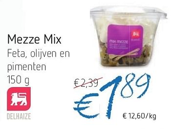 Promoties Mezze mix feta, olijven en pimenten - Huismerk - Delhaize - Geldig van 04/07/2013 tot 10/07/2013 bij Delhaize