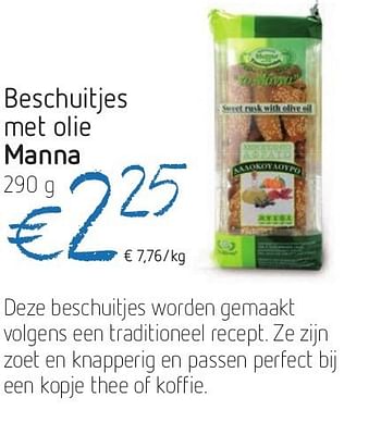 Promoties Beschuitjes met olie manna - Manna - Geldig van 04/07/2013 tot 10/07/2013 bij Delhaize