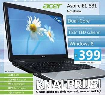 Promoties Acer aspire e1-531 - Acer - Geldig van 09/07/2013 tot 19/08/2013 bij Compudeals