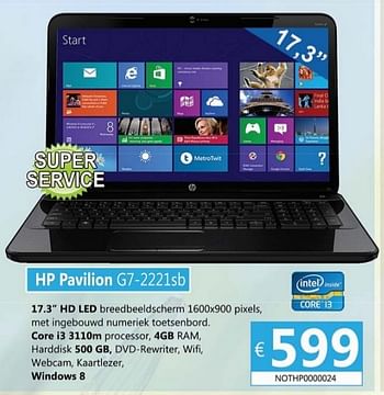 Promoties Hp pavilion g7-2221sb - HP - Geldig van 09/07/2013 tot 19/08/2013 bij Compudeals