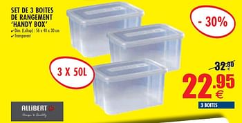 Promotions Set de 3 boites de rangement `handy box` - Allibert - Valide de 01/08/2013 à 28/08/2013 chez Orga