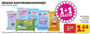Promotions Knoei-doei fris en fruitig + lotiondoekjes - Produit maison - Kruidvat - Valide de 13/08/2013 à 25/08/2013 chez Kruidvat