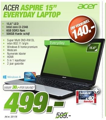 Promoties Acer aspire 15 everyday laptop - Acer - Geldig van 26/08/2013 tot 31/10/2013 bij Auva