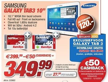 Promotions Samsung galaxy tab3 10 - Samsung - Valide de 26/08/2013 à 31/10/2013 chez Auva