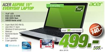 Promoties Acer aspire 15 everyday laptop - Acer - Geldig van 26/08/2013 tot 31/10/2013 bij Auva