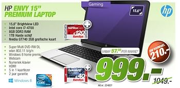 Promoties Hp envy 15 premium laptop - HP - Geldig van 26/08/2013 tot 31/10/2013 bij Auva