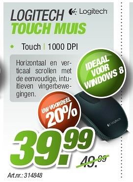 Promoties Logitech touch muis - Logitech - Geldig van 26/08/2013 tot 31/10/2013 bij Auva