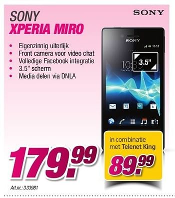 Promotions Sony xperia miro - Sony - Valide de 26/08/2013 à 31/10/2013 chez Auva