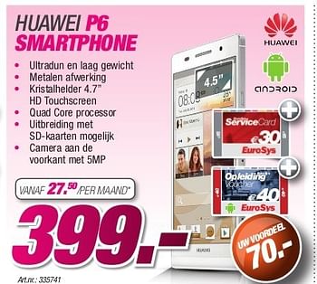 Promotions Huawei p6 smartphone - Huawei - Valide de 26/08/2013 à 31/10/2013 chez Auva