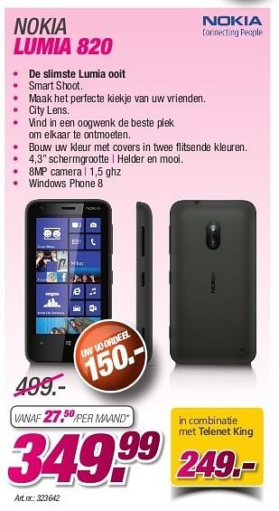 Promoties Nokia lumia 820 - Nokia - Geldig van 26/08/2013 tot 31/10/2013 bij Auva