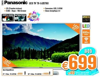 Promotions Panasonic led tv tx-l42et60 - Panasonic - Valide de 26/08/2013 à 22/09/2013 chez Krefel