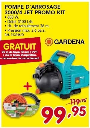 Promotions Pompe d`arrosage 3000-4 jet promo kit - Gardena - Valide de 26/08/2013 à 21/09/2013 chez Group Meno