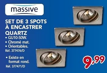 Promotions Set de 3 spots à encastrer quartz - Massive - Valide de 26/08/2013 à 21/09/2013 chez Group Meno