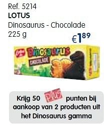 Promoties Lotus dinosaurus - chocolade - Lotus Bakeries - Geldig van 01/09/2013 tot 30/09/2013 bij Caddyhome