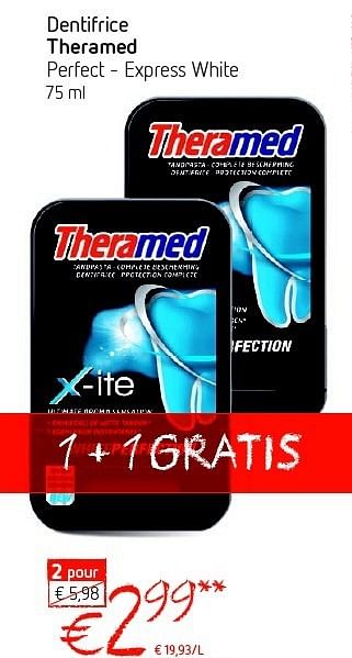 Promotions Dentifrice theramed perfect express white - Theramed - Valide de 05/09/2013 à 11/09/2013 chez Delhaize