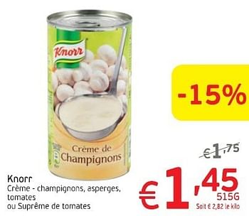 Promotions Knorr creme champignons, asperges, tomates - Knorr - Valide de 10/09/2013 à 15/09/2013 chez Intermarche
