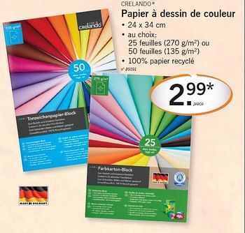Promoties Papier à dessin de couleur - Crelando - Geldig van 23/09/2013 tot 28/09/2013 bij Lidl