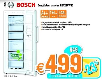Promotions Bosch congélateur armoire gsv29vw30 - Bosch - Valide de 23/09/2013 à 20/10/2013 chez Krefel