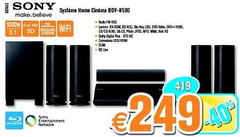 Promotions Sony système home cinéma bdv-n590 - Sony - Valide de 23/09/2013 à 20/10/2013 chez Krefel