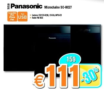 Promotions Panasonic microchaîne sc-hc27 - Panasonic - Valide de 23/09/2013 à 20/10/2013 chez Krefel
