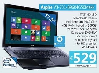 Promoties Acer notebooks aspire v3-731-b9604g50makk - Acer - Geldig van 07/10/2013 tot 15/11/2013 bij Compudeals