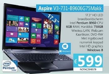 Promoties Acer notebooks aspire v3-731-b9606g75makk - Acer - Geldig van 07/10/2013 tot 15/11/2013 bij Compudeals
