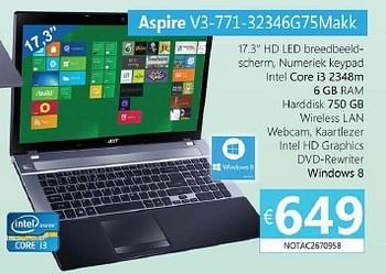 Promoties Acer notebooks aspire v3-771-32346g75makk - Acer - Geldig van 07/10/2013 tot 15/11/2013 bij Compudeals