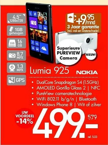 Promoties Nokia lumia 925 - Nokia - Geldig van 15/10/2013 tot 30/11/2013 bij PC Center