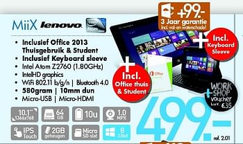 Promoties Lenovo miix - Lenovo - Geldig van 15/10/2013 tot 30/11/2013 bij PC Center