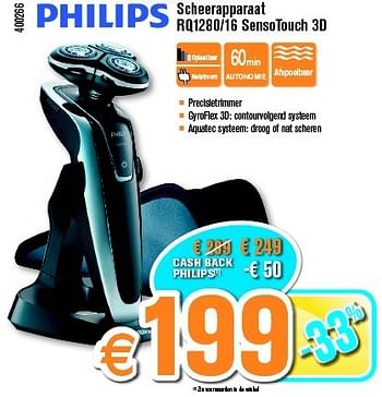 Promoties Philips scheerapparaat rq1280-16 sensotouch 3d - Philips - Geldig van 28/10/2013 tot 24/11/2013 bij Krefel