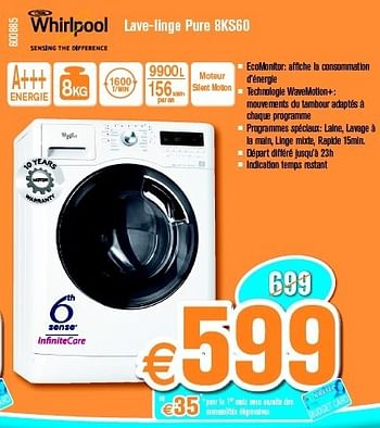 Promotions Whirlpool lave-linge whi 7ks40 - Whirlpool - Valide de 28/10/2013 à 24/11/2013 chez Krefel