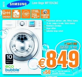 Promotions Samsung lave-linge wf81f5e5p4w-en - Samsung - Valide de 28/10/2013 à 24/11/2013 chez Krefel