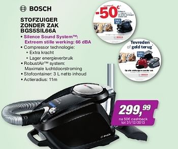 Promoties Bosch stofzuiger zonder zak bgs5sil66a - Bosch - Geldig van 01/11/2013 tot 30/11/2013 bij ElectronicPartner
