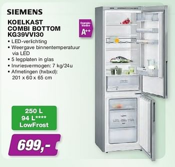 Promoties Siemens koelkast combi bottom kg39vvi30 - Siemens - Geldig van 01/11/2013 tot 30/11/2013 bij ElectronicPartner