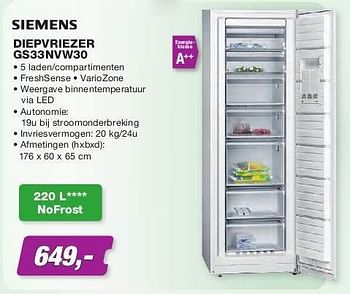 Promoties Siemens diepvriezer gs33nvw30 - Siemens - Geldig van 01/11/2013 tot 30/11/2013 bij ElectronicPartner