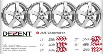 Promotions Jantes dezent re - Dezent - Valide de 12/11/2013 à 07/12/2013 chez Auto 5