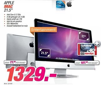 Promotions Apple imac 21.5 - Apple - Valide de 24/11/2013 à 08/12/2013 chez Auva
