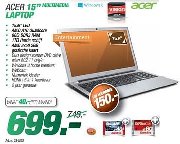 Promoties Acer 15 multimedia laptop - Acer - Geldig van 24/11/2013 tot 08/12/2013 bij Auva
