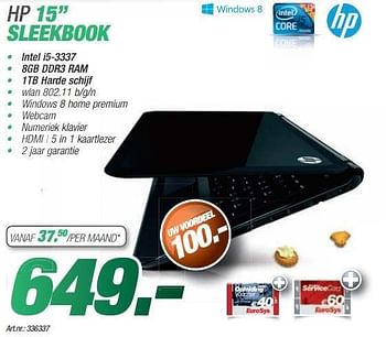 Promoties Hp 15 sleekbook - HP - Geldig van 24/11/2013 tot 08/12/2013 bij Auva
