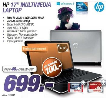 Promoties Hp 17 multimedia laptop - HP - Geldig van 24/11/2013 tot 08/12/2013 bij Auva