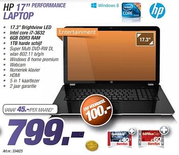 Promoties Hp 17 performance laptop - HP - Geldig van 24/11/2013 tot 08/12/2013 bij Auva