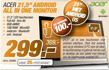 Promoties Acer 21.5 android all in one monitor - Acer - Geldig van 24/11/2013 tot 08/12/2013 bij Auva