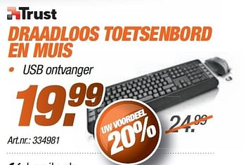 Promoties Trust draadloos toetsenbord en muis - Trust - Geldig van 24/11/2013 tot 08/12/2013 bij Auva
