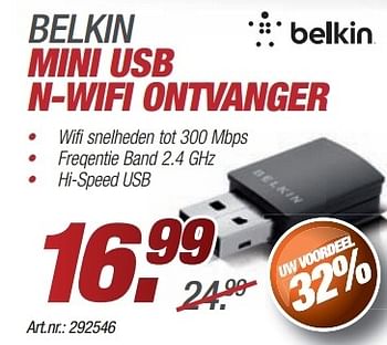 Promoties Belkin mini usb n-wifi ontvanger - BELKIN - Geldig van 24/11/2013 tot 08/12/2013 bij Auva