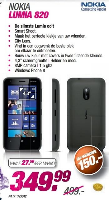 Promotions Nokia lumia 820 - Nokia - Valide de 24/11/2013 à 08/12/2013 chez Auva