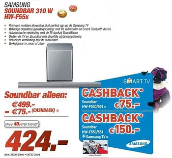 Promoties Samsung soundbar 310 w hw-f55x - Samsung - Geldig van 24/11/2013 tot 08/12/2013 bij Auva