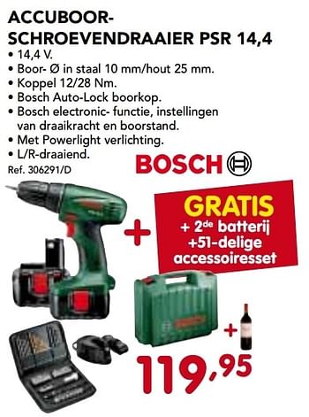 Promoties Bosch accuboor schroevendraaier psr 14,4 - Bosch - Geldig van 02/12/2013 tot 28/12/2013 bij Group Meno