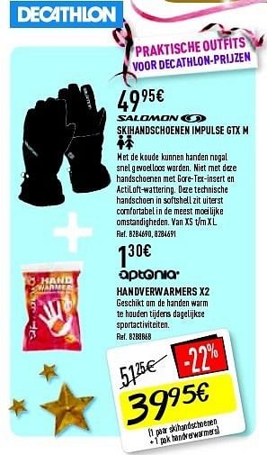 Promoties Skihandschoenen impulse gtx m + handverwarmers x2 - Salomon - Geldig van 06/12/2013 tot 24/12/2013 bij Decathlon